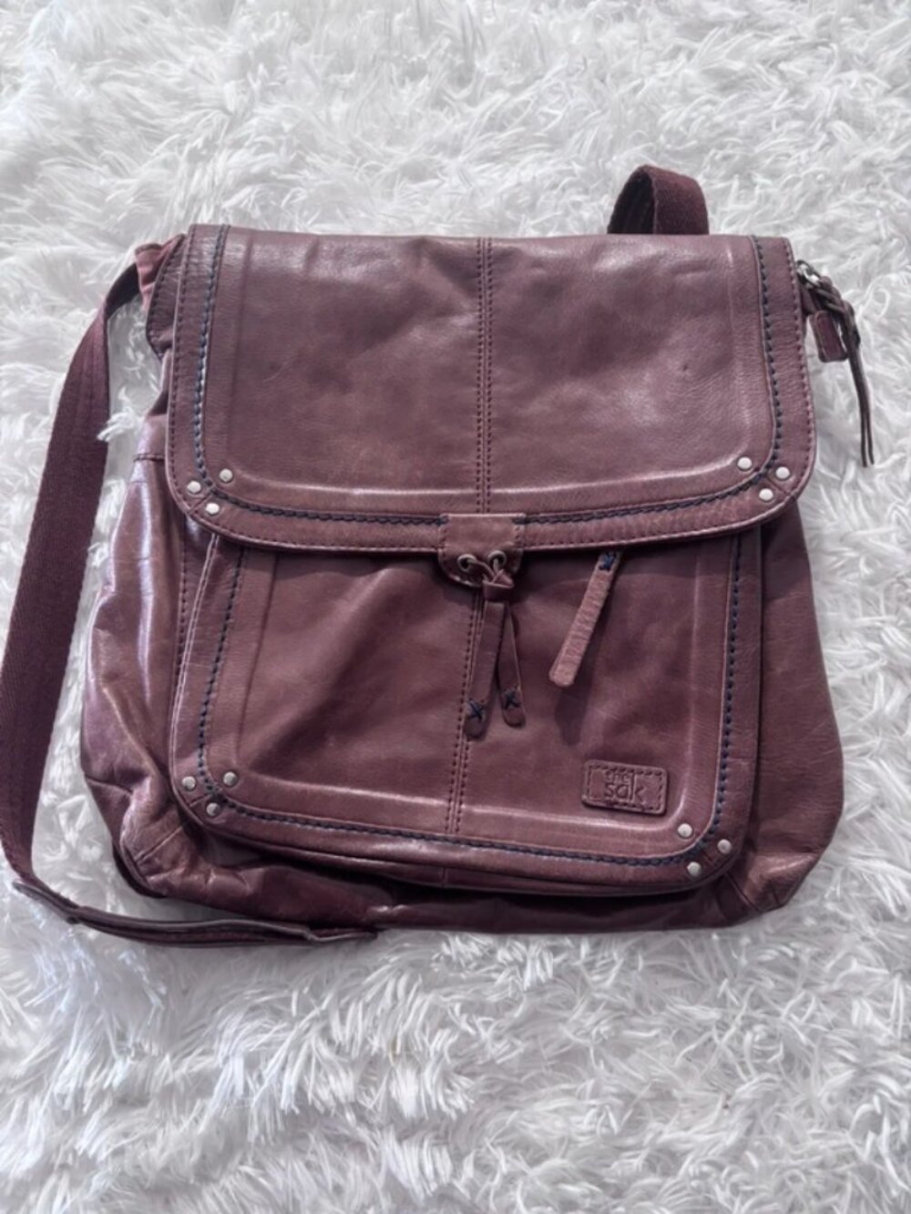 Leather Crossbody Messenger Bag - Plum